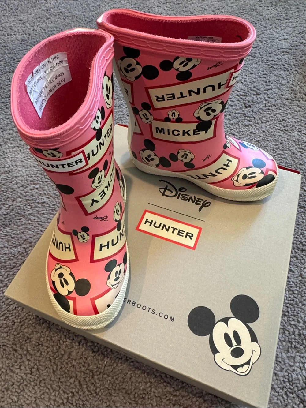Hunter x Disney Pink Mickey Mouse Rain Boots - Size 6B / 7G - Picture 1 of 5